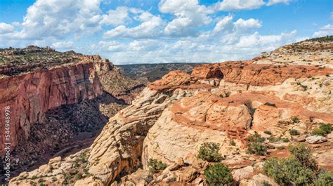 On The Cassidy Arch Trail With A View Of The Arch And The Grand Wash At The Capitol Reef