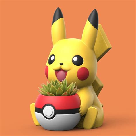 Pokemon Themed 3d Print Planter Stl File Collection Pikachu Charmender Squirtle Eevee