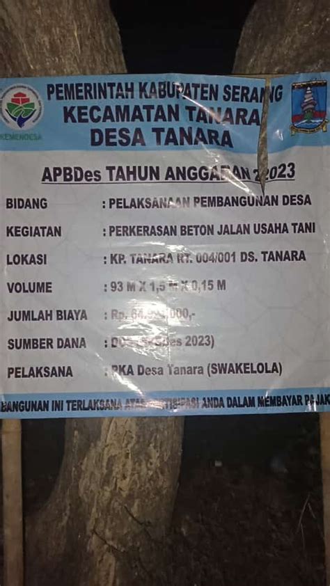 Pekerjaan Beton Jalan Usaha Tani Apbdes Desa Tanara Diduga Mutu