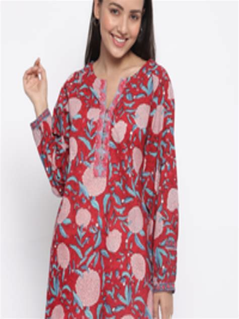 Buy Fabindia Women Cotton Red And Blue Floral Printed Tunic Tunics For