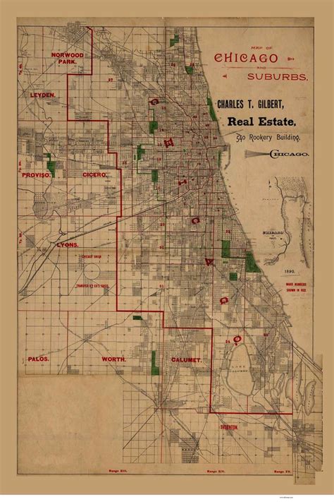 Chicago 1890 Illinois Gilbert Suburbs Old Map Reprint Etsy