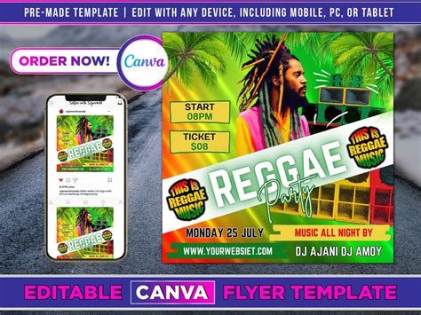 Reggae Party Flyer Canva Template For Diy Social Media Marketing Etsy