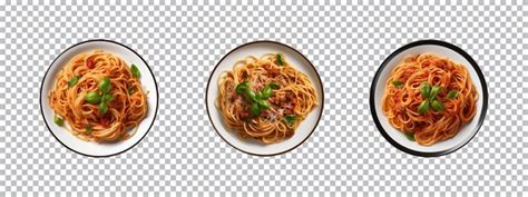 Premium PSD Collection Set Of Plates Of Spaghetti Top View On A