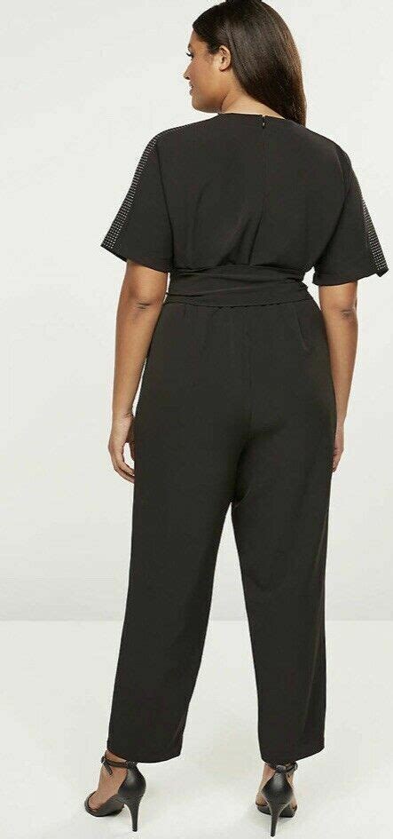 Lane Bryant Black Crepe Knit Studded Dolman Slv Jumpsuit Fits W X