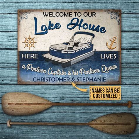 Pontoon Welcome Lake House Custom Classic Metal Signs Yard Sign Lake