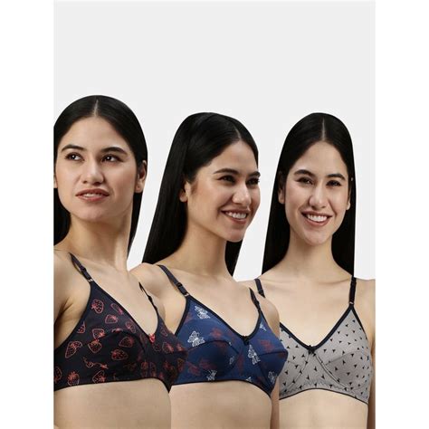 Kryptic Women Printed Cotton Full Coverage Non Padded Everyday Bra Pack Of 3 Buy Kryptic