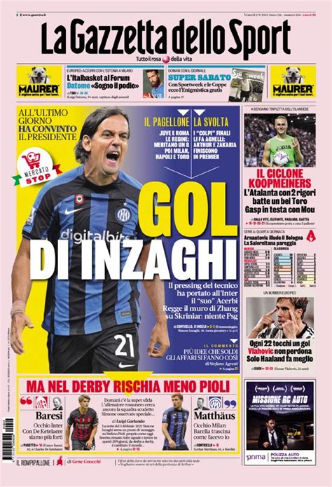 La Prima Pagina Della Gazzetta Dello Sport Del 16 03 2024