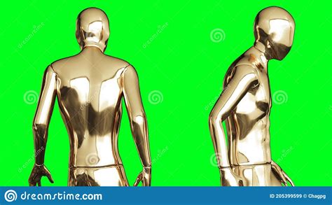 Golden Man Character Animation Isolate On Green Screen 3d Rendering Stock Illustration