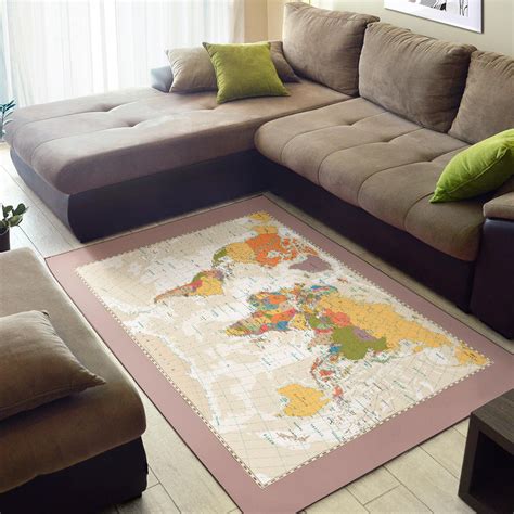 Retro World Map Area Rug