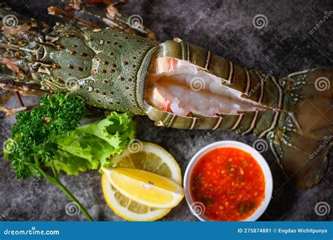 Spiny Lobster Sashimi Seafood Fresh Lobster Or Rock Lobster With Herb