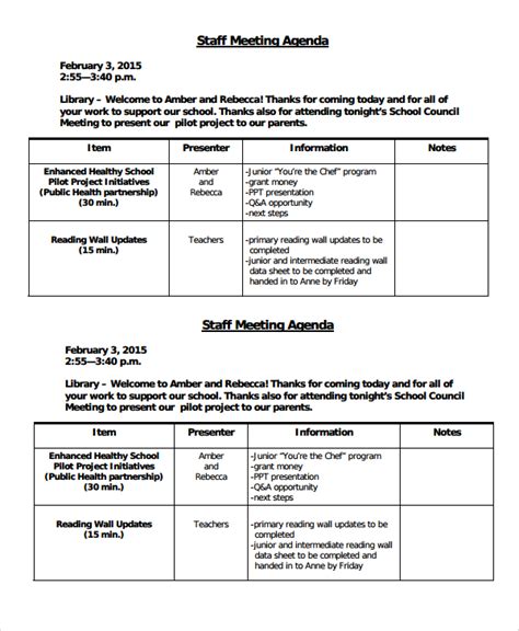 Free 6 Sample Staff Meeting Agenda Templates In Pdf