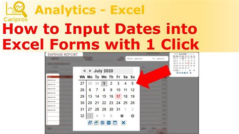 How To Input Dates Into Excel Forms With 1 Click Youtube