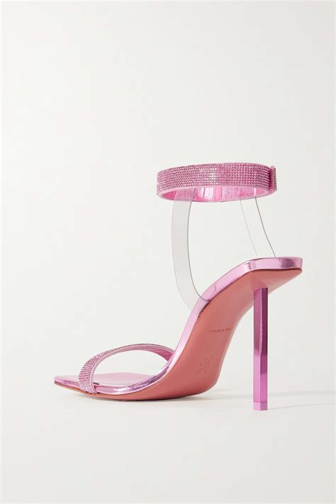 Amina Muaddi Rih Crystal Embellished Mirrored Leather And Pvc Sandals