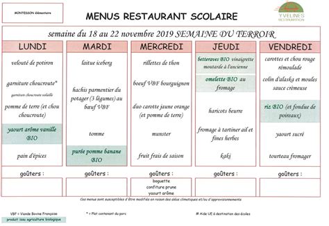 Parents d élèves école Ferdinand Buisson Menu cantine 18 22 11 19