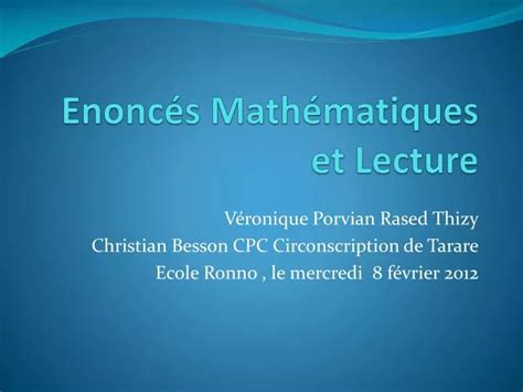 Ppt Enonc S Math Matiques Et Lecture Powerpoint Presentation Free