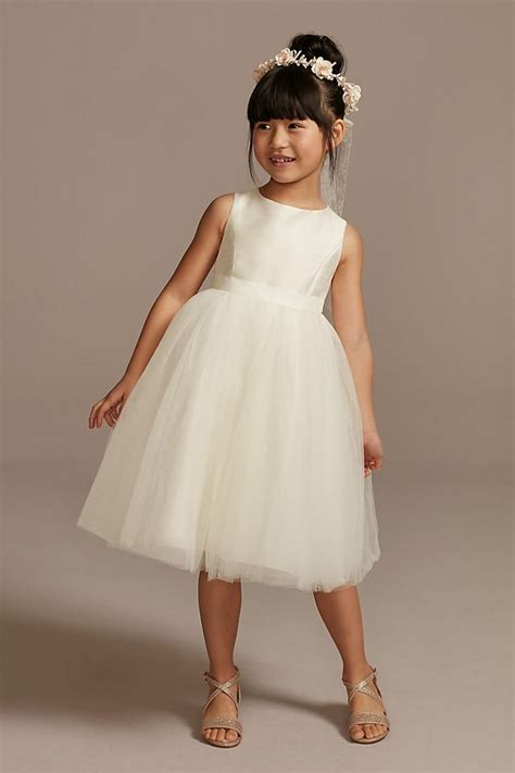 Flower Girl Dress With Tulle And Ribbon Waist Davids Bridal