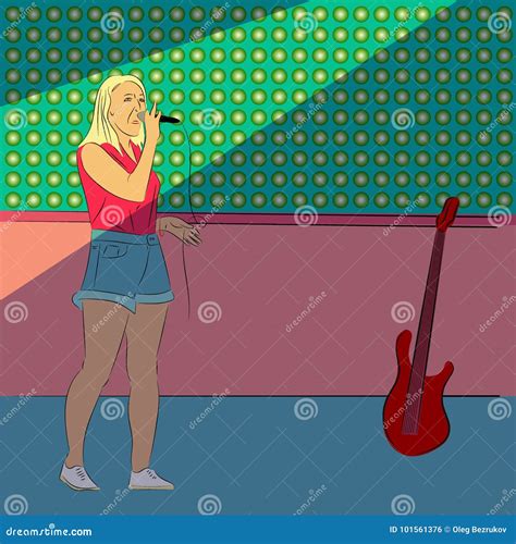 Woman Singer Holding Microphone Vector Illustration Stock Vector