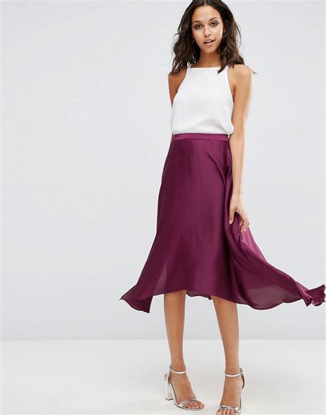 Asos Midi Skirt In Satin With Splices Satiny