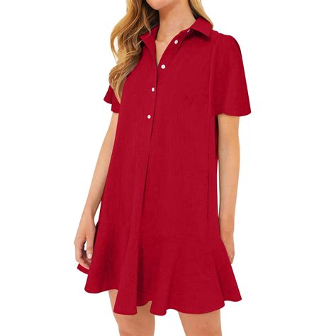 Gltpooo Womens Summer Shirt Dresses Casual Loose Button Down Short Dress V Neck Tunic Mini