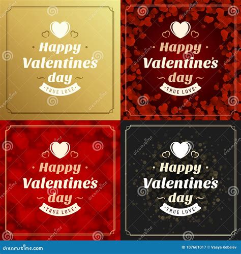 Happy Valentines Day Greeting Cards Or Posters Set Stock Vector