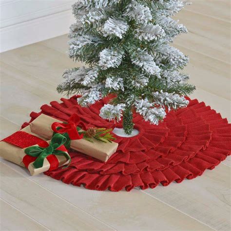 Festive Red Burlap Ruffled Mini Tree Skirt Holiday Tree Skirts