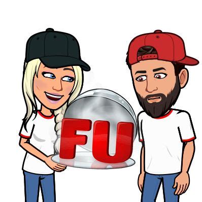 A Man And Woman Standing Next To Each Other With The Word Fu On Top Of It