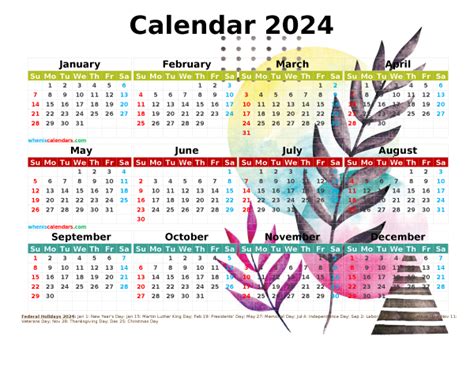 2024 Printable Yearly Calendar With Holidays