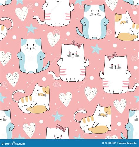 Cute Cats Seamless Pattern With Pastel Colors Vector For Kids And Baby