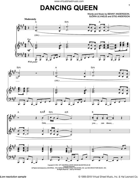 Dancing Queen Sheet Music For Voice And Piano Pdf Interactive