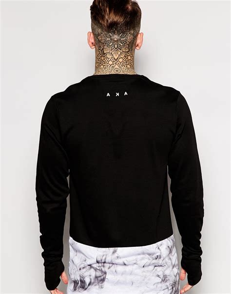 Aka Longline Long Sleeve T-shirt With Thumb Holes Exclusive To Asos in Black for Men | Lyst