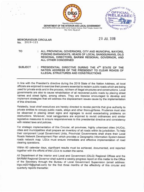 DILG Memorandum Circular 121-2019 | PDF