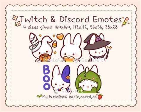 Twitch Discord Emotes Pack 5 Cute Halloween White Bunny Etsy