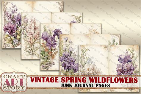 Vintage Spring Wildflowers Junk Journal Pages Botanical By