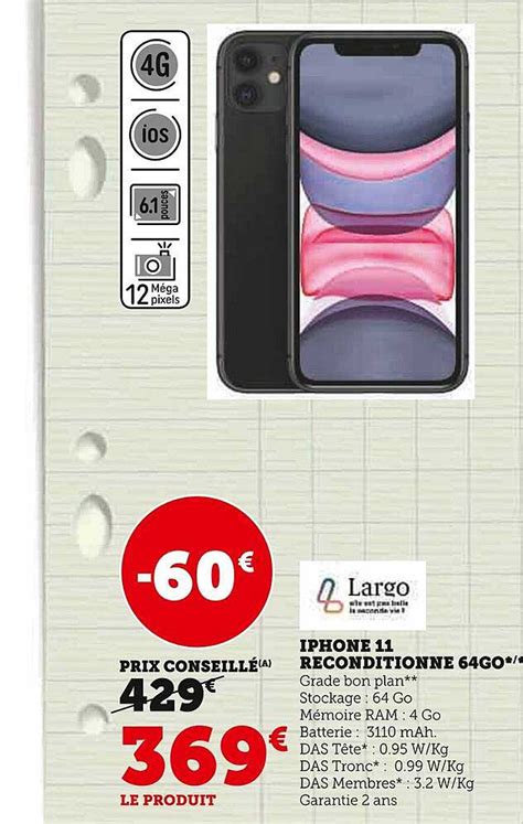 Promo Iphone 11 Reconditionné 64go Largo chez Hyper U iCatalogue fr