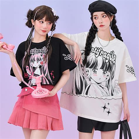 Y2k Style Manga Girl Print T Shirt Kawaii Fashion Shop Cute Asian Japanese Harajuku Cute