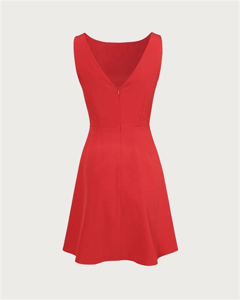 The Red Boat Neck High Waisted Mini Dress Boat Neck Sleeveless A Line Backless Mini Dress