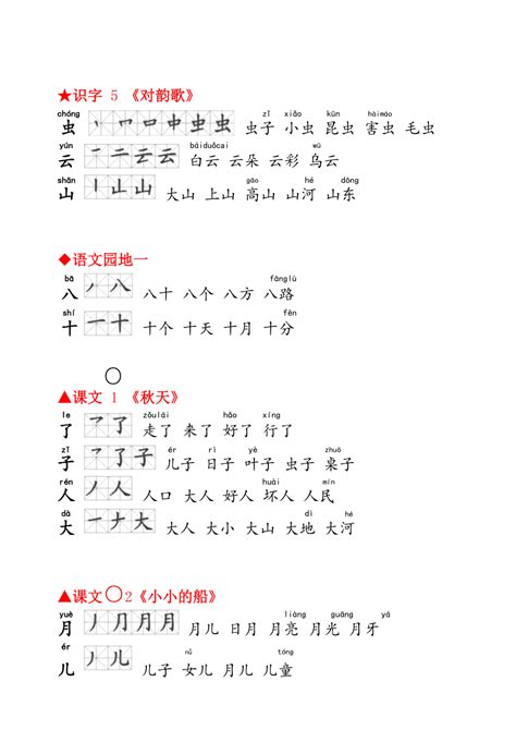 部编版一年级上册语文所有生字笔顺、组词汇总（带拼音）下载16页其他教育资料果子办公