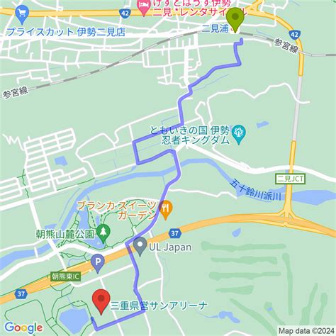 二見浦駅から三重県営サンアリーナへのルートマップ Mdata