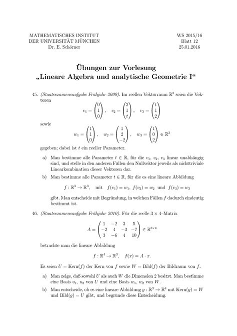 Ubungen Zur Vorlesung Lineare Algebra2 2 MATHEMATISCHES INSTITUT