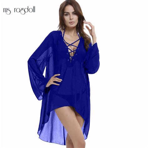 Sexy Women Pareo Beach Cover Up Long Sleeve Irregular Chiffon