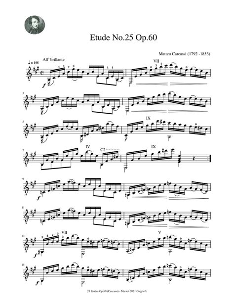 Etude No 25 Op 60 Carcassi Matteo 1792 1853 Sheet Music For Guitar Solo