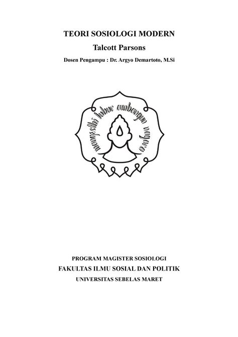 Pertemuan Ke 2 Talcott Parsons Teori Sosiologi Modern Talcott Parsons