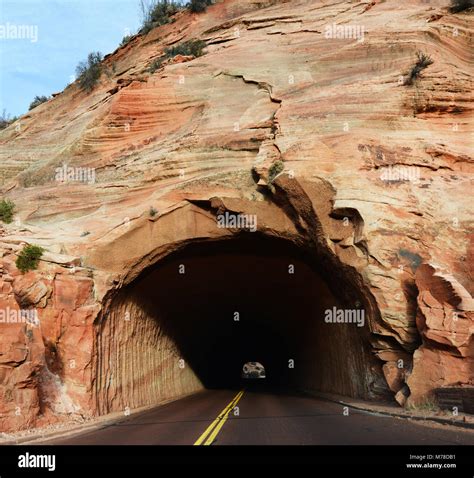 Driving Through Tunnels In Zion National Park Utah Stock Photo Alamy