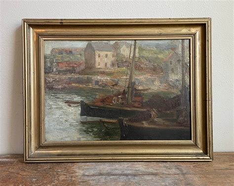 Antique English Impressionist Harbor Painting Etsy