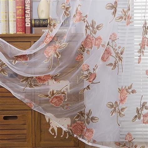 Deeprove Rose Sheer Curtains 84 Inches Length 2 Panels Set Florals Print Window