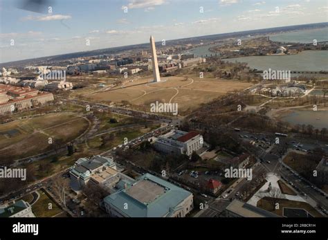 Aerial views of Main Interior, buildings and monuments in the vicinity ...