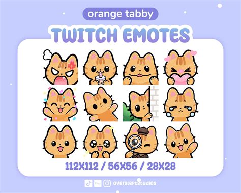 12 Cute Orange Tabby Cat Emotes Pack For Twitch Discord Twitch Emote