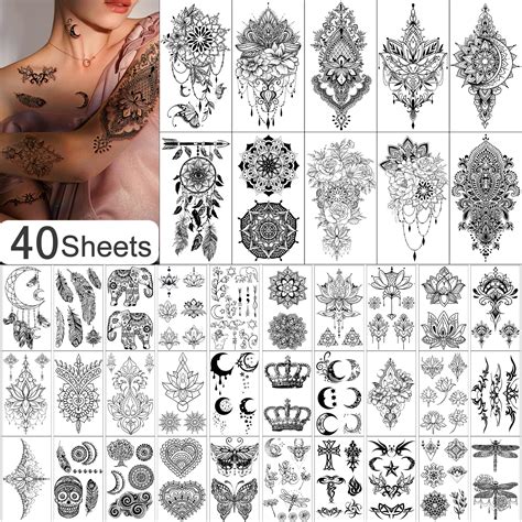 Yazhiji Waterproof Henna Temporary Tattoo Stickers 40 Sheets For Women