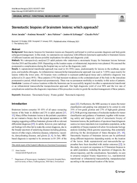 Pdf Stereotactic Biopsies Of Brainstem Lesions Which Approach