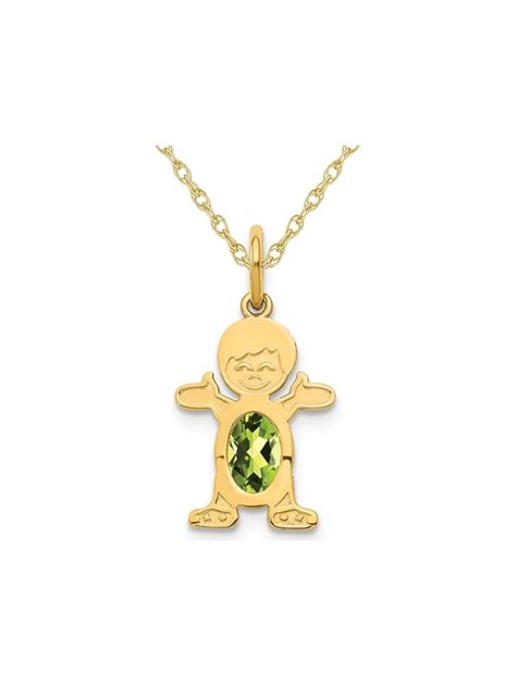 Gem And Harmony 6x4mm Natural Peridot Little Baby Boy Charm Pendant